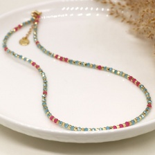 Aqua, Pink & Gold Faceted Bead Necklace by Peace of Mind